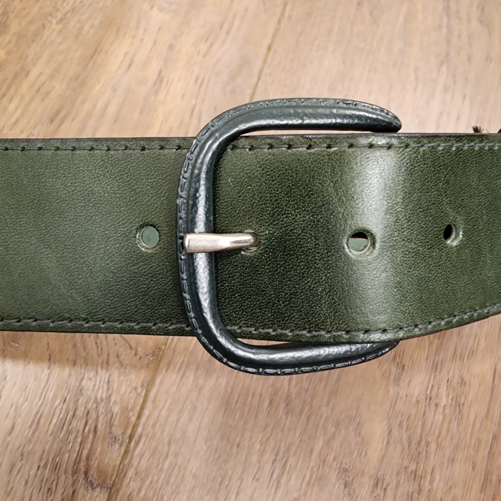 Vintage Forest Green Glazed Aniline Leather Wide Belt Naturally Distressed 30